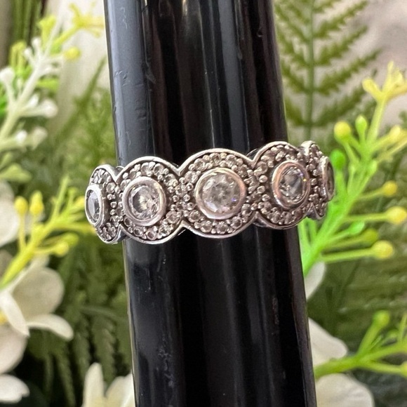 Vintage Designer Ritani Elegant Diamond Halo Band Ring 925 Sterling Silver - Picture 5 of 14
